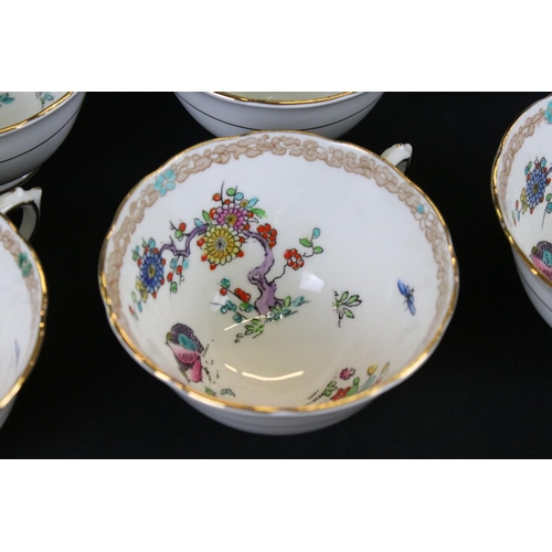 56 - Early 20th century Tuscan Plant Tea Set decorated with birds, insects and foliage comprising 10 Tea ... 