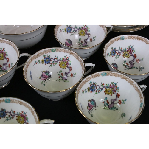 56 - Early 20th century Tuscan Plant Tea Set decorated with birds, insects and foliage comprising 10 Tea ... 