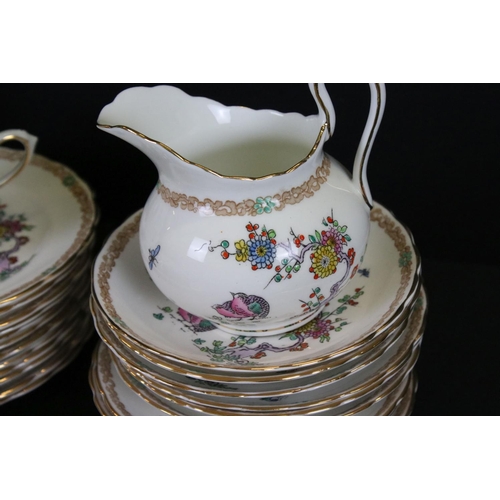 56 - Early 20th century Tuscan Plant Tea Set decorated with birds, insects and foliage comprising 10 Tea ... 