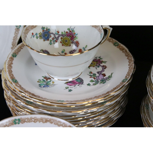 56 - Early 20th century Tuscan Plant Tea Set decorated with birds, insects and foliage comprising 10 Tea ... 