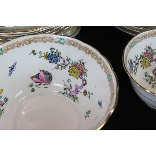 56 - Early 20th century Tuscan Plant Tea Set decorated with birds, insects and foliage comprising 10 Tea ... 