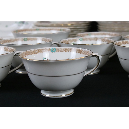 56 - Early 20th century Tuscan Plant Tea Set decorated with birds, insects and foliage comprising 10 Tea ... 