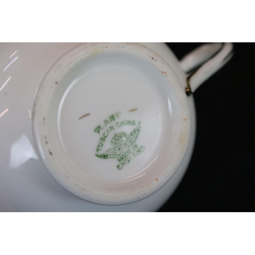 56 - Early 20th century Tuscan Plant Tea Set decorated with birds, insects and foliage comprising 10 Tea ... 