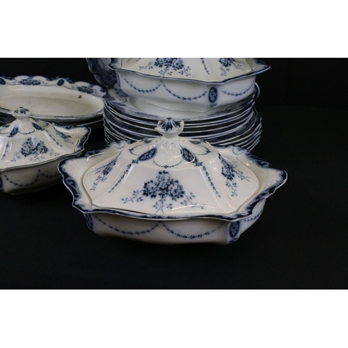 58 - Victorian part Albion Pottery ' Loraine ' Blue and White Dinner Service including Two Lidded Tureens... 
