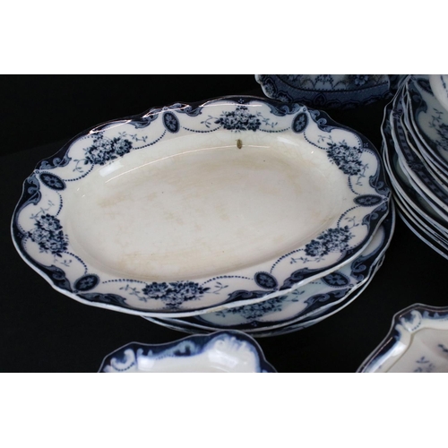 58 - Victorian part Albion Pottery ' Loraine ' Blue and White Dinner Service including Two Lidded Tureens... 