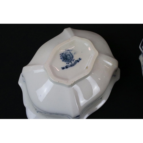 58 - Victorian part Albion Pottery ' Loraine ' Blue and White Dinner Service including Two Lidded Tureens... 