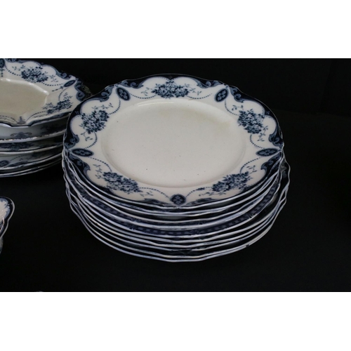 58 - Victorian part Albion Pottery ' Loraine ' Blue and White Dinner Service including Two Lidded Tureens... 