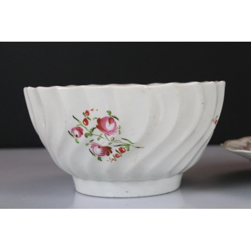 8 - Set of Six Newhall Fluted Tea Bowls with five matching Saucers,13cm diameter and a Slop Bowl togethe... 