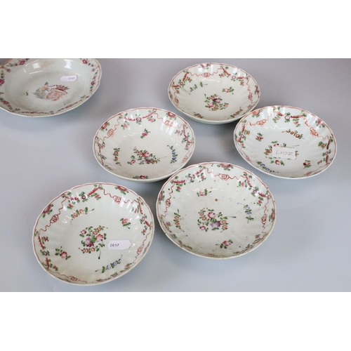 8 - Set of Six Newhall Fluted Tea Bowls with five matching Saucers,13cm diameter and a Slop Bowl togethe... 