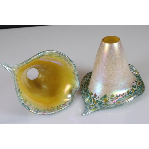 9 - Pair of Iridescent Glass Lampshades of sinuous form, possibly Tiffany, 14cm high
