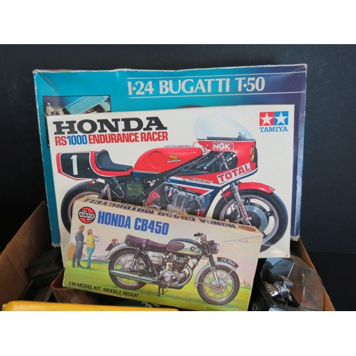 259 - Quantity of plastic model kits to include 3 x boxed kits (Tamiya RS1000 Endurance Racer, Airfix Hond... 