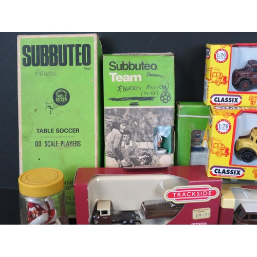 266 - Group of mixed toys to include 4 x boxed Subbuteo teams (condition varies), 7 x play worn Dinky mili... 