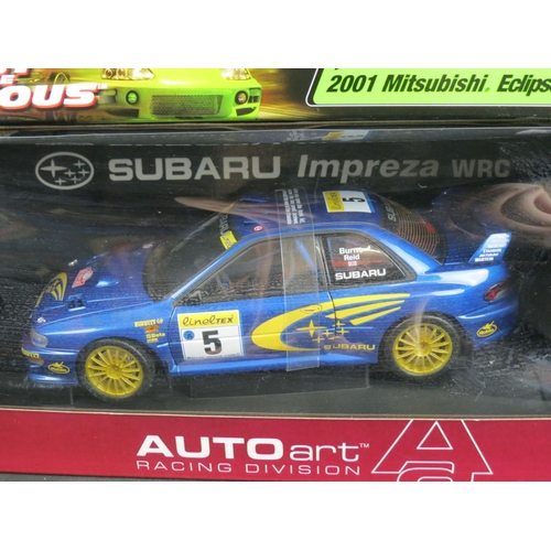 459 - Three boxed 1:18 diecast models to include AutoArt Subaru Impreza WRC, JoyRide The Fast And The Furi... 