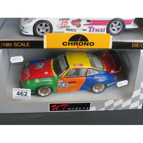 462 - Five boxed 1:18 diecast models to include 2 x UT models (Porsche No63, No7) & 3 x Chrono (H1071 Lotu... 