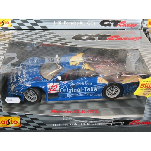 465 - Nine boxed Maisto GT Racing 1:18 diecast models to include 4 x Mercedes CLK-GTR (No12 Original-Teile... 