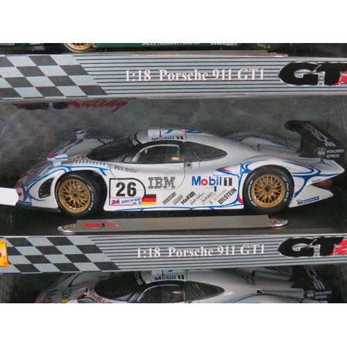 465 - Nine boxed Maisto GT Racing 1:18 diecast models to include 4 x Mercedes CLK-GTR (No12 Original-Teile... 