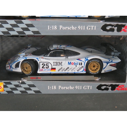 465 - Nine boxed Maisto GT Racing 1:18 diecast models to include 4 x Mercedes CLK-GTR (No12 Original-Teile... 