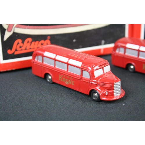 365 - Six boxed Schuco Krone diecast model Circus Bus sets, 2 variants, all complete, plus 3 x unboxed Sch... 