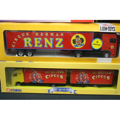 369 - Collection of 43 boxed / cased diecast models with circus related decals to include Verem, IXO, Zaug... 