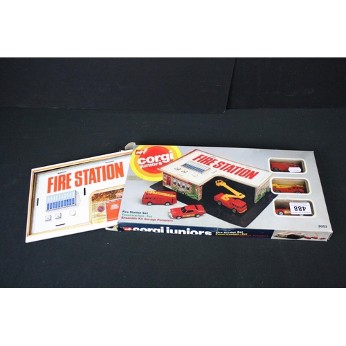 488 - Boxed Corgi 3053 Fire Station Set, boxed Saico New Mini Cooper DP6003D 6 Car Set and 6 x carded Matc... 