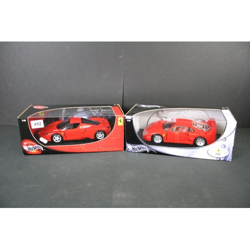 492 - Five boxed Hot Wheels 1/18 Ferrari diecast models to include 27774 360 Spider, 23918 1984 Testarossa... 