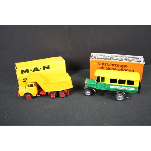 495 - 12 Boxed diecast models to include 3 x Conrad MAN constructions models (Dhak, Sattelzug & Mullwagen ... 