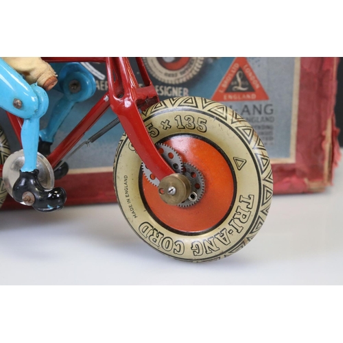 282 - Boxed Triang Gyro Cycle tin plate & celluloid toy, cord loose, model gd, box with seam split to one ... 