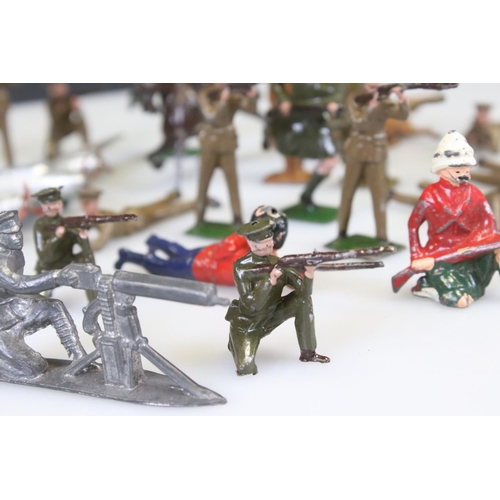 302 - Collection of early-mid 20th C military metal figures, many Britains examples, include Jo Hill motor... 