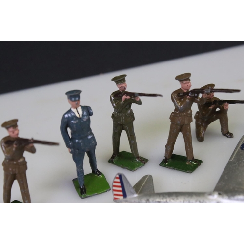 302 - Collection of early-mid 20th C military metal figures, many Britains examples, include Jo Hill motor... 