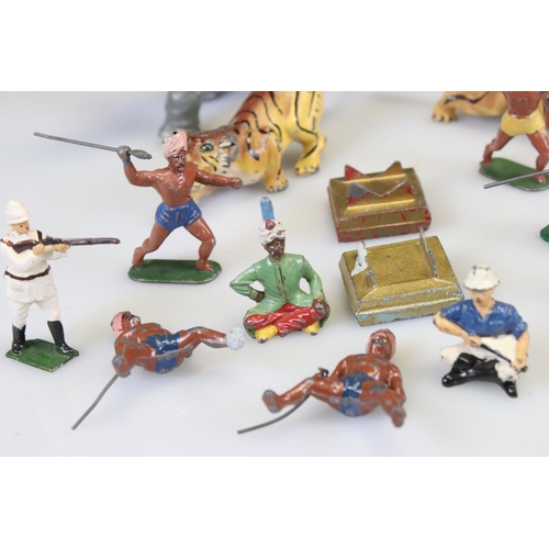 304 - Timpo Toys Lead Big Game Tiger Hunt Set including 2 Elephants, 2 Tigers, 4 Natives With Spears, 2 Ma... 