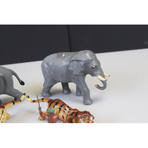 304 - Timpo Toys Lead Big Game Tiger Hunt Set including 2 Elephants, 2 Tigers, 4 Natives With Spears, 2 Ma... 