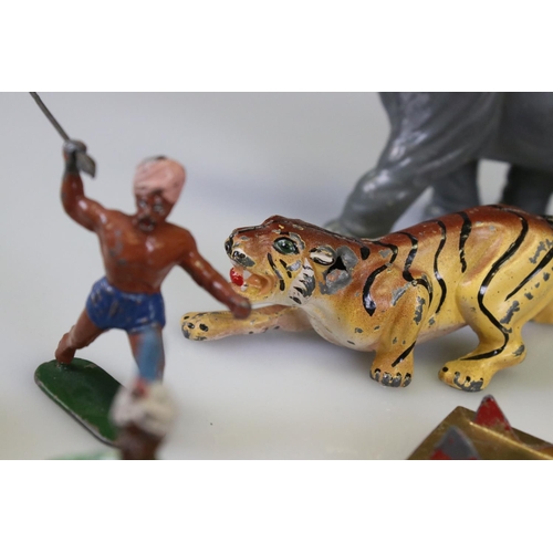 304 - Timpo Toys Lead Big Game Tiger Hunt Set including 2 Elephants, 2 Tigers, 4 Natives With Spears, 2 Ma... 