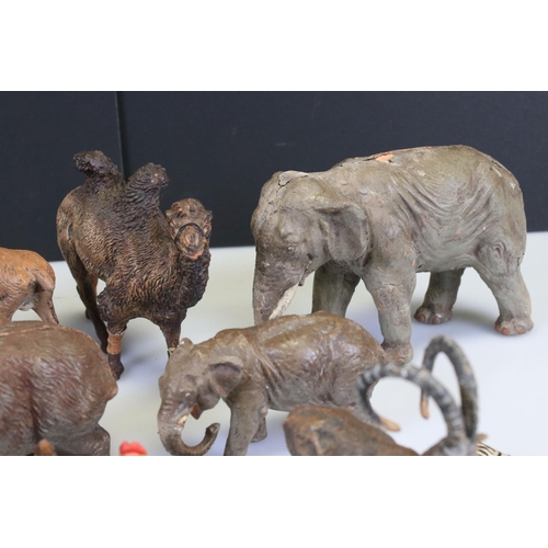 305 - Collection of Elastolin zoo animal figures to include seal, giraffe, rhino, tiger, camel, wolf and m... 