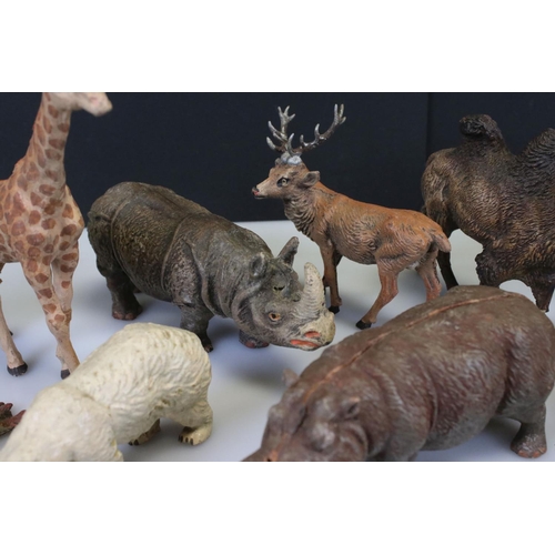 305 - Collection of Elastolin zoo animal figures to include seal, giraffe, rhino, tiger, camel, wolf and m... 