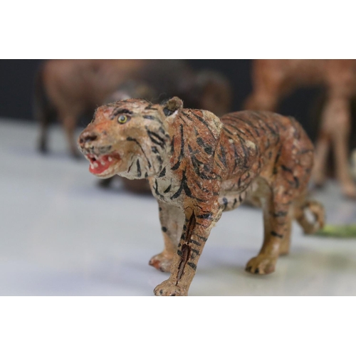 305 - Collection of Elastolin zoo animal figures to include seal, giraffe, rhino, tiger, camel, wolf and m... 