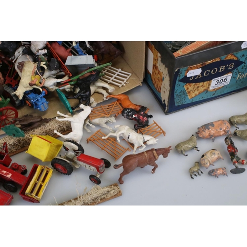 306 - Quantity of metal and plastic animal figures, farming and zoo featuring Britains, a boxed Britains F... 