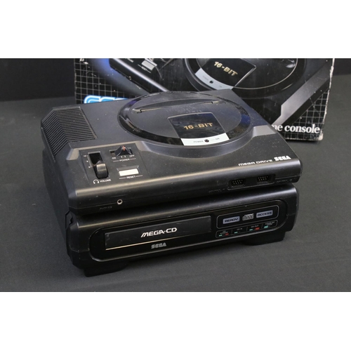 202 - Retro Gaming - Sega Mega Drive Mega CD console within Sega Mega Drive box, with 2 x non Sega control... 