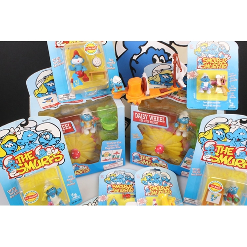 212 - 15 Boxed / Carded Toy Island and Irwin Peyo Smurfs figures to include 2 x boxed Daisy Wheel play set... 