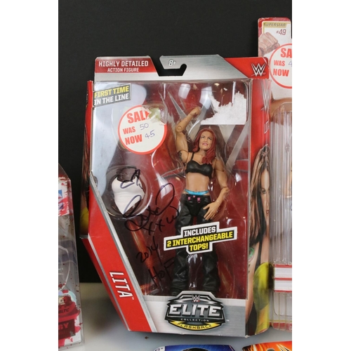 250 - WWE WWF Wrestling - Collection of signed collectables to include boxed Trish Stratus Pop Figure, box... 