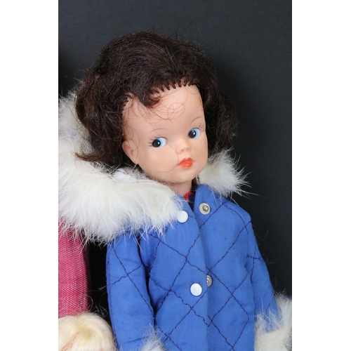 324 - Three 1960's Pedigree Dolls from the Sindy family including Sindy dressed in fur trimmed anorack and... 