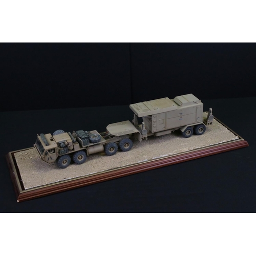 424 - Two cased plastic kit built military models, very well made with diorama scenery, plastic case lengt... 