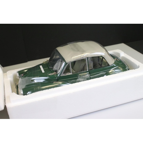 428 - Boxed Sun Star ltd edn 1:12 4773 1963 Morris Minor 1000 Tourer diecast model in green with cream hoo... 