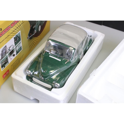 433 - Boxed Sun Star ltd edn 1:12 4773 1963 Morris Minor 1000 Tourer diecast model in green with cream hoo... 