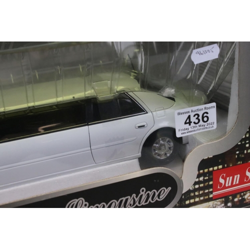 436 - Boxed Sun Star 1:18 diecast 4232 Cadillac DeVille Limousine 2004, model ex, box showing slight wear