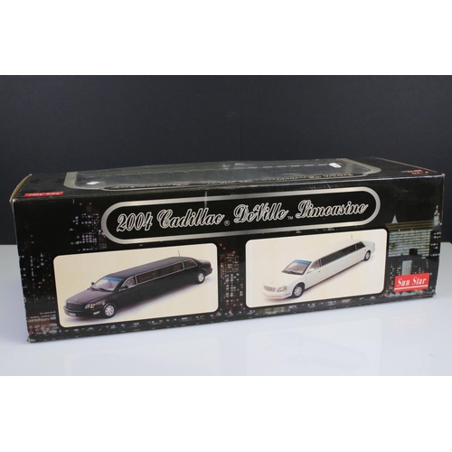 436 - Boxed Sun Star 1:18 diecast 4232 Cadillac DeVille Limousine 2004, model ex, box showing slight wear