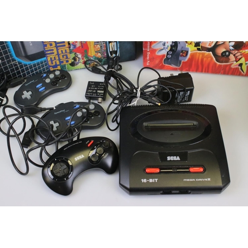 188 - Retro Gaming - Boxed Sega Mega Drive II console with 2 x controllers and 10 x boxed games (Micro Mac... 