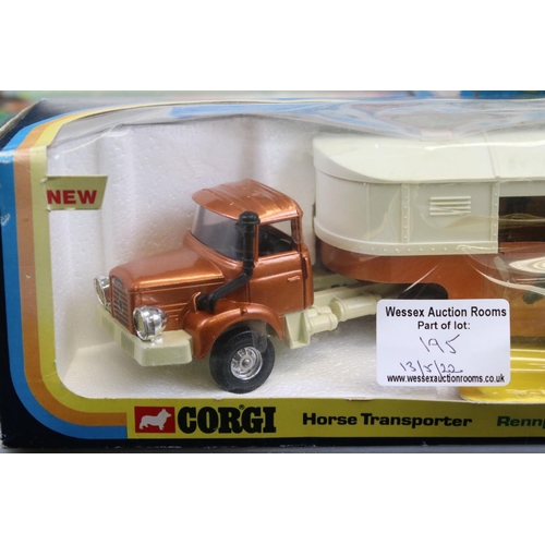 195 - Boxed Corgi 1105 Horse Transporter diecast model with additional horse figures, diecast excellent, b... 