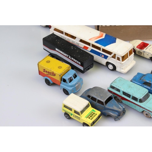 513 - Quantity of play worn diecast, tin plate and plastic models from the mid 20th C onwards to include C... 