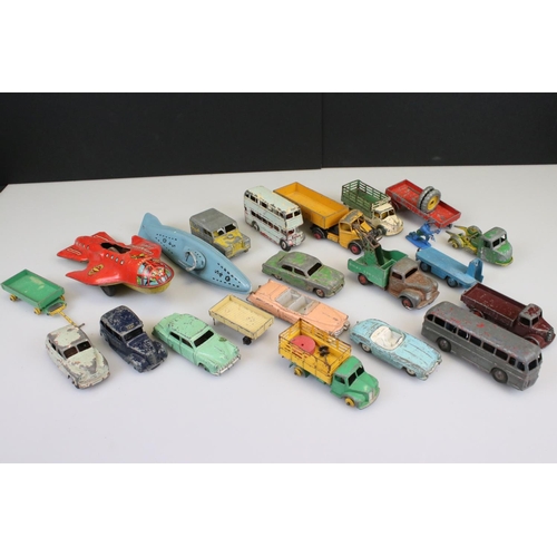 529 - 17 Mid 20th C diecast models, heavily play worn, mainly Dinky examples plus a play worn tin plate Da... 