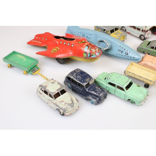 529 - 17 Mid 20th C diecast models, heavily play worn, mainly Dinky examples plus a play worn tin plate Da... 